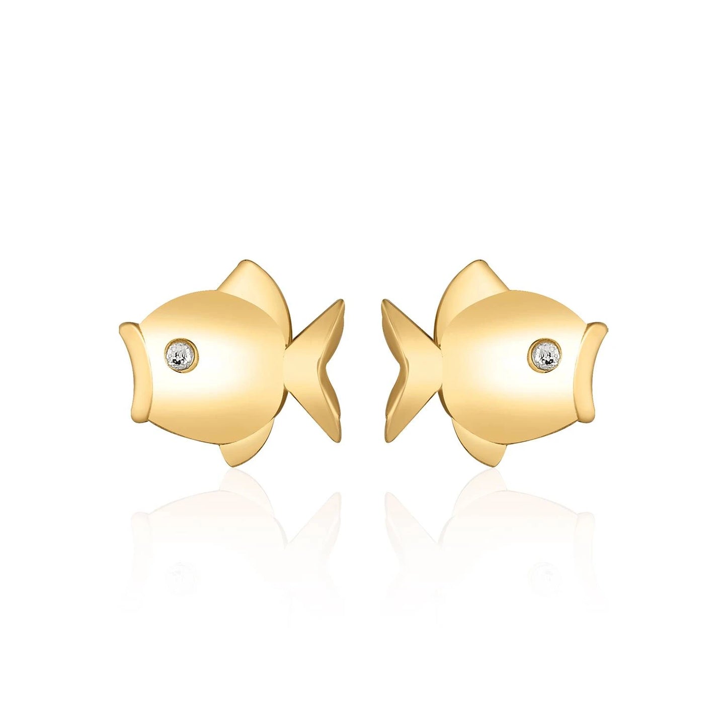 Fische mit Steinen Ohrringe / Ohrstecker Paar 14k Gold ~ 0,74gr