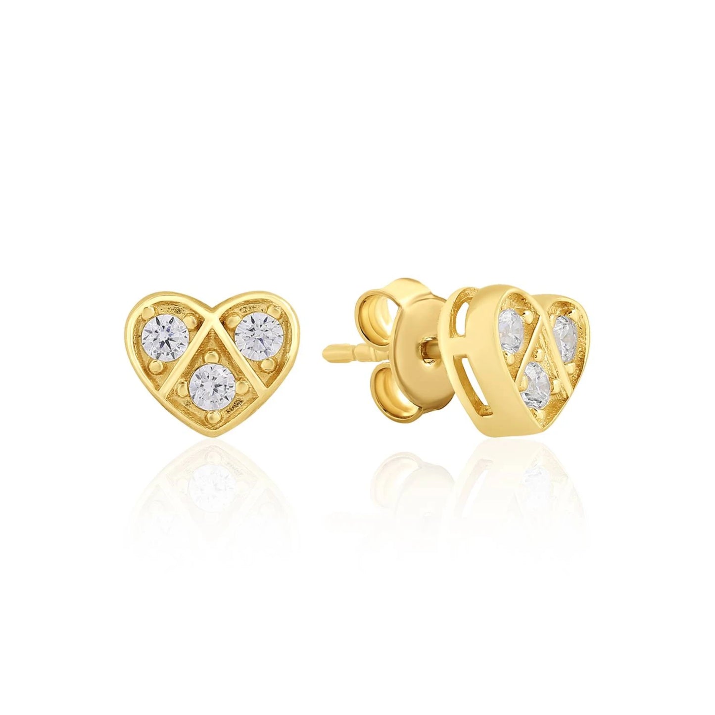 Heart with Stone Earrings / Stud Pair 14k Gold ~ 0.9gr