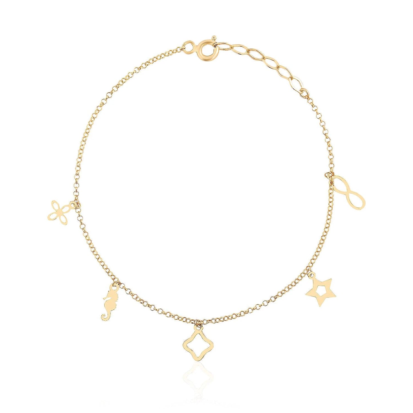 Seepferdchen, Unendlichkeit, Stern Armband 14k Gold ~ 1,02 gr