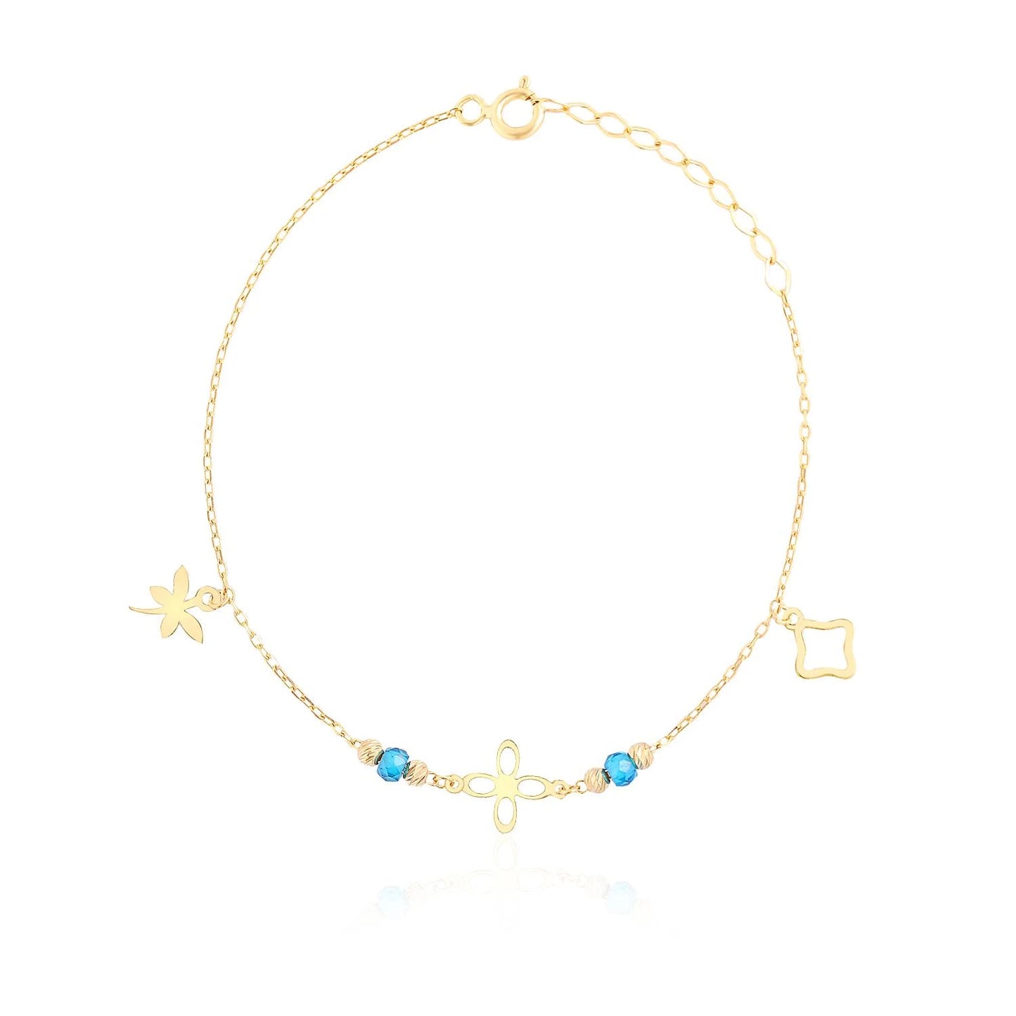 Flower with Turquoise Stones Bracelet 14k Gold ~ 1.15gr
