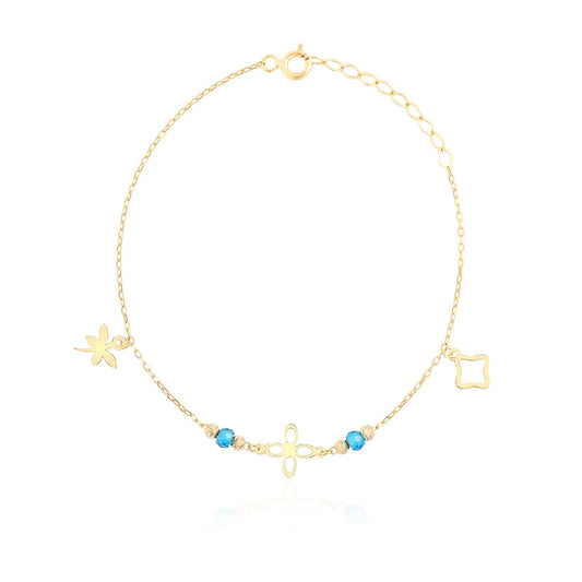 Blume mit Türkis Steinen Armband 14k Gold ~ 1,15gr