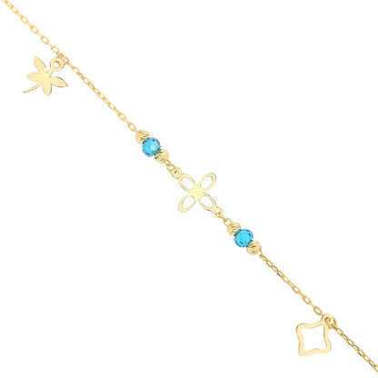 Flower with Turquoise Stones Bracelet 14k Gold ~ 1.15gr