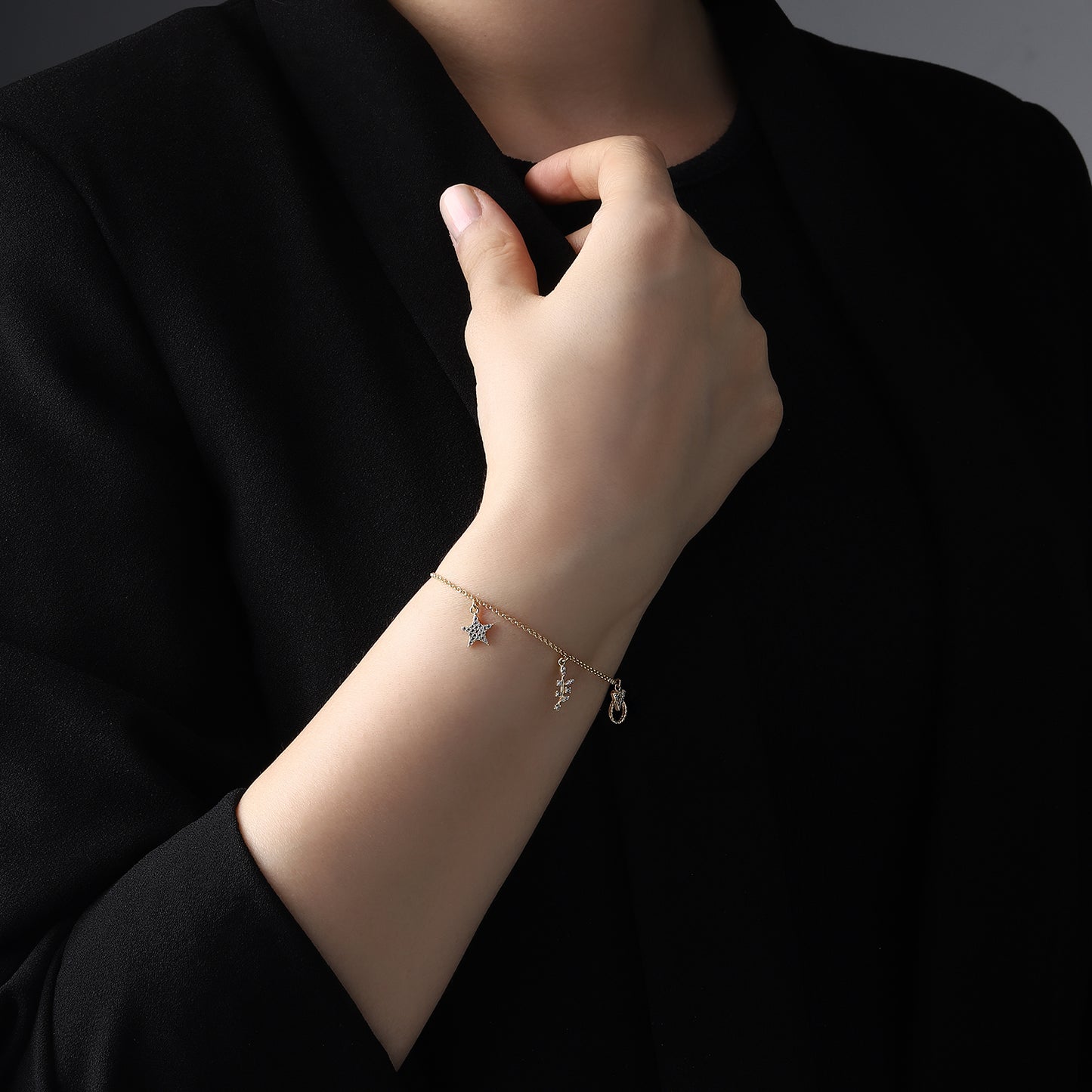 Stern, Blatt und Figur Armband 14k Gold ~ 2,94gr