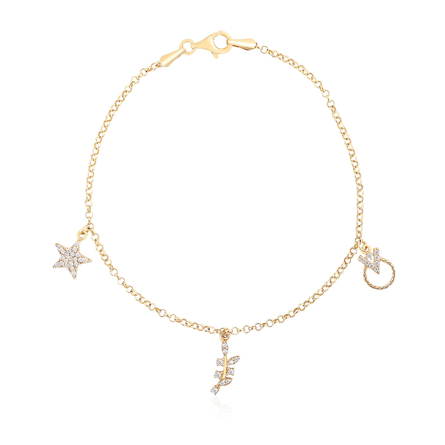 Stern, Blatt und Figur Armband 14k Gold ~ 2,94gr