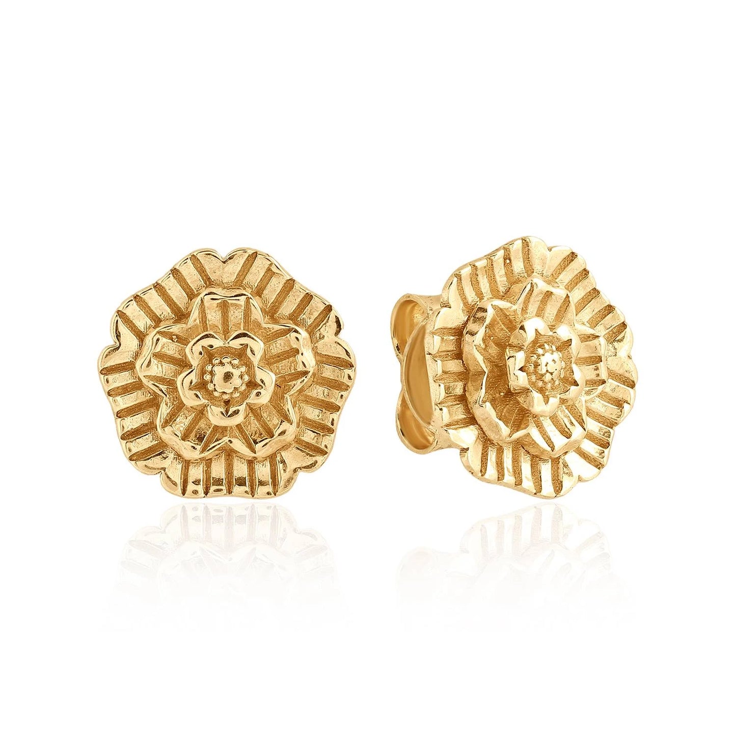 Rose earrings / stud pair 14k gold ~ 1.75gr