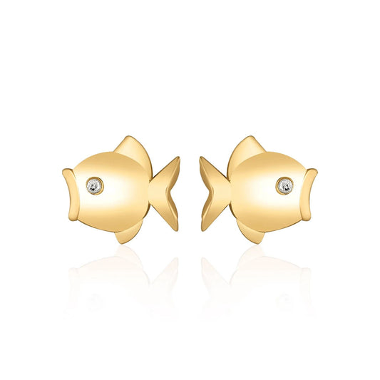 Fische mit Steinen Ohrringe / Ohrstecker Paar 14k Gold ~ 0,74gr