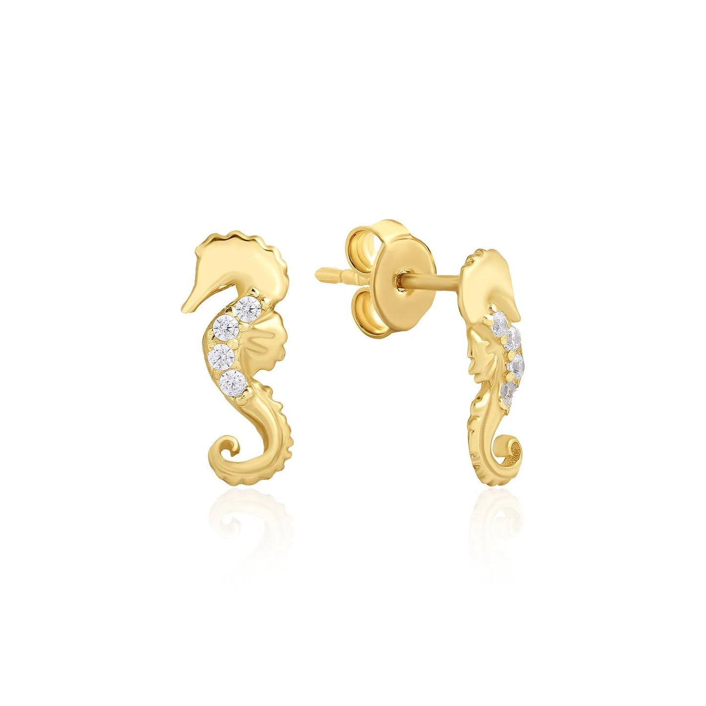 Seahorse Earrings / Stud Pair 14k Gold ~ 0.88gr