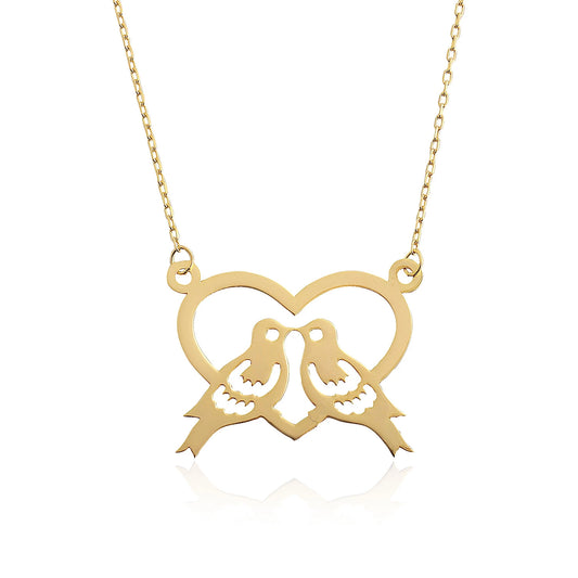 Vogel und Herz Halskette 14k Gold ~ 1,94g