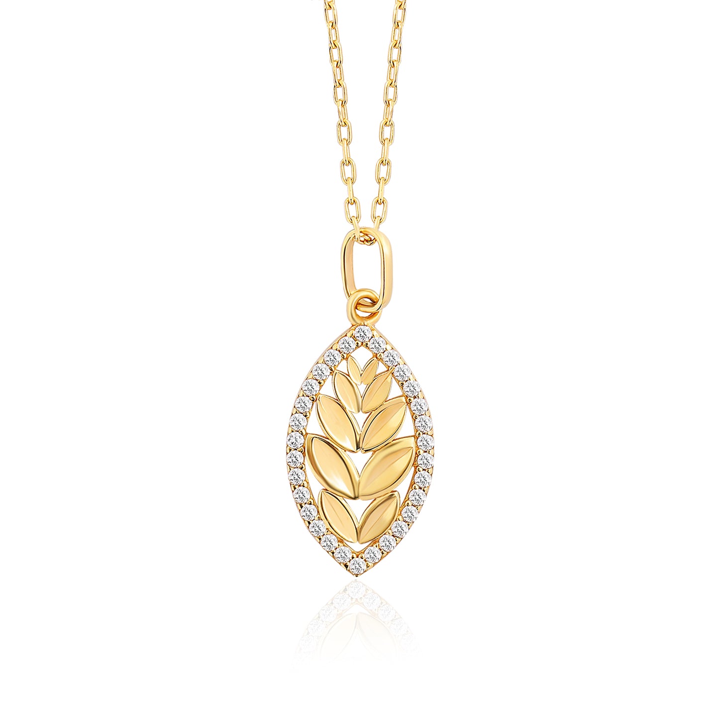 Leaf Shape with Gemstones Necklace 14k Gold ~ 2.49g