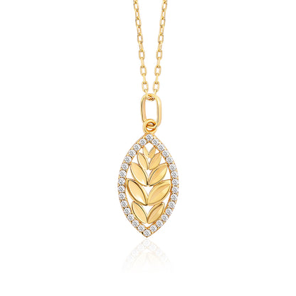 Leaf Shape with Gemstones Necklace 14k Gold ~ 2.49g