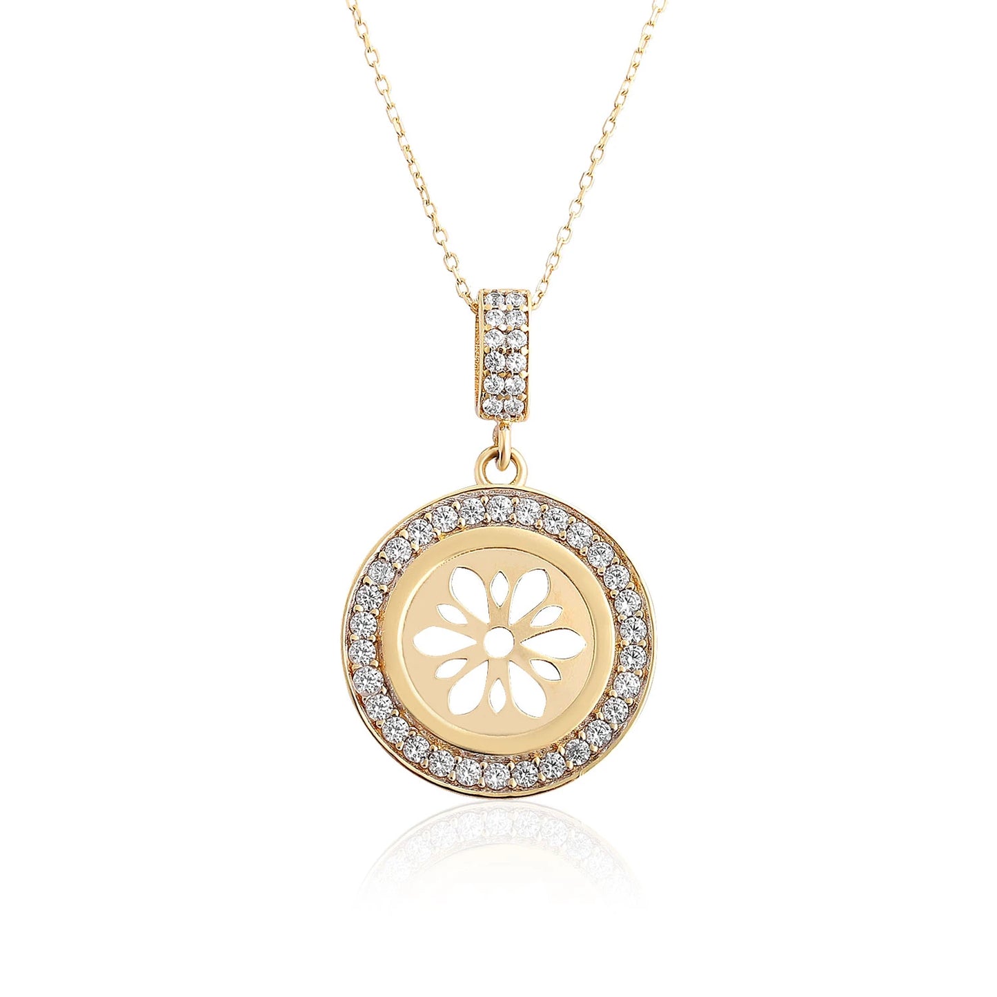 Schneeflocke mit Steinbesatz Halskette 14k Gold ~ 2,2g