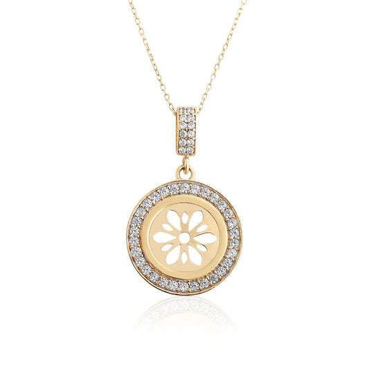 Schneeflocke mit Steinbesatz Halskette 14k Gold ~ 2,2g