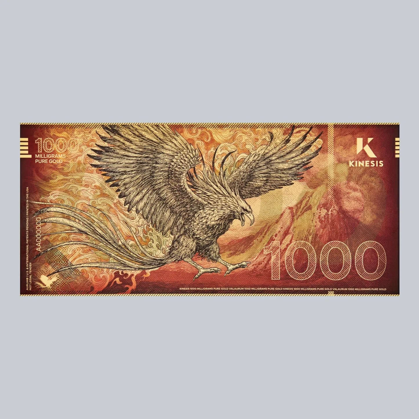 1000mg Kinesis Phoenix Goldschein Goldbarren**